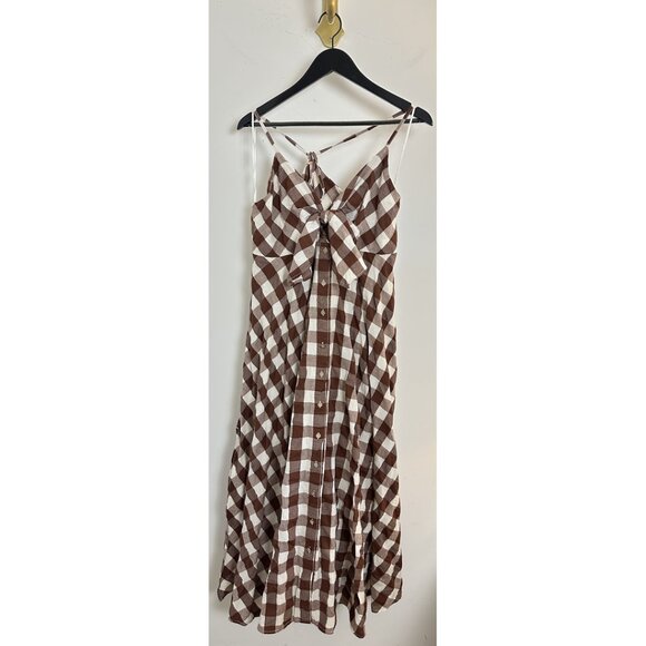 FREE PEOPLE Via Midi Dress in Brown Combo Everly Size Large - Picture 5 of 16